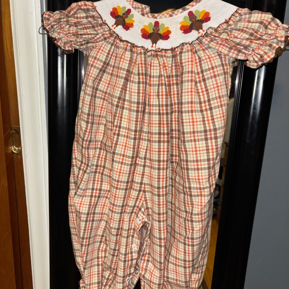 Festive Plaid Baby Romper with Embroidered Collar